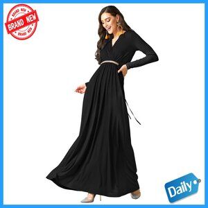 Plus Size Long Sleeve V-Neck Maxi Dress Formal Winter Gown
